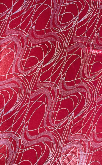 Fényes mintás elasztikus fürdőruha anyag - RED